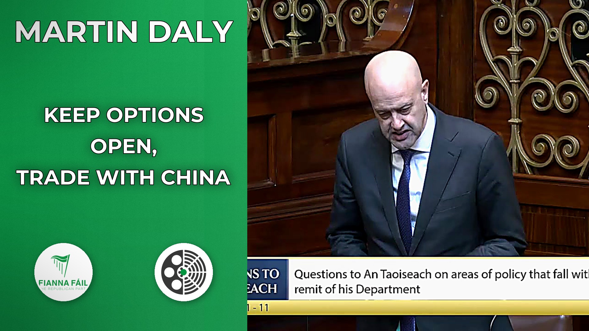 Martin Daly welcomes Taoiseach's visit to China, urges open trade