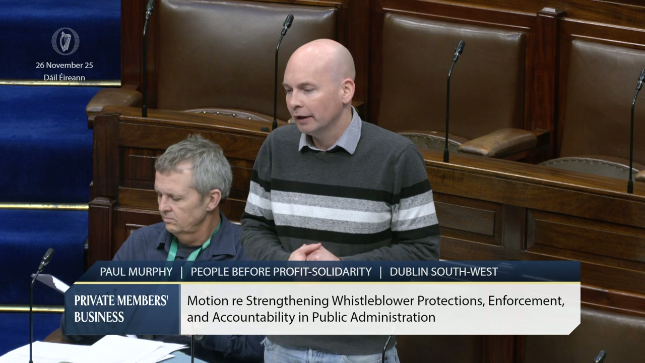 Paul Murphy praises whistleblowers, condemns weak protections