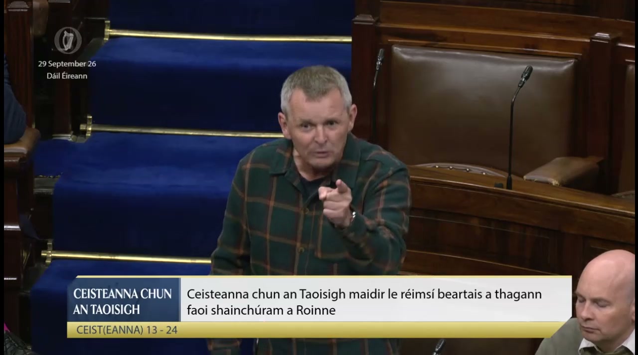 Richard Boyd Barrett — frame from speech: Richard Boyd Barrett Calls for Boycott of Israel (29.09.2026)