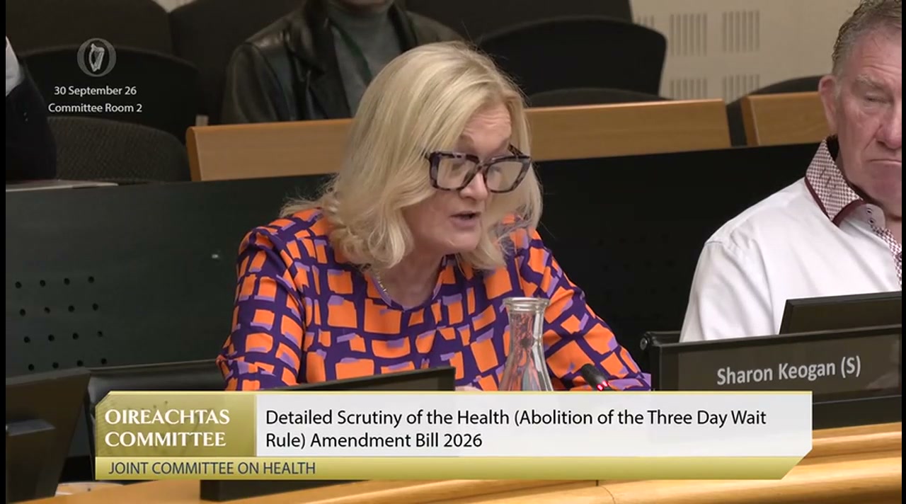 Sharon Keogan — shot from speech: Sharon Keogan Defends the Three-Day Waiting Period (30.09.2026)